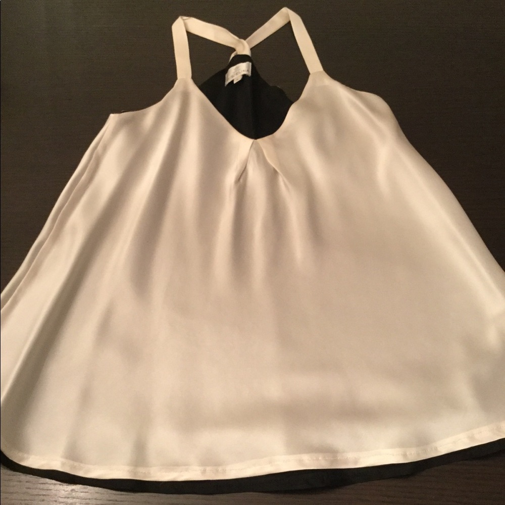 MIGUELINA Black & White silk halter top